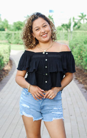 The Tiered Smocked Babydoll Top (Black)