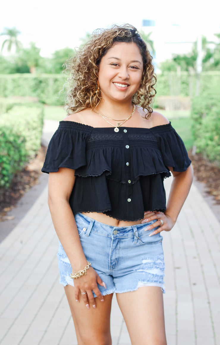 The Tiered Smocked Babydoll Top (Black)