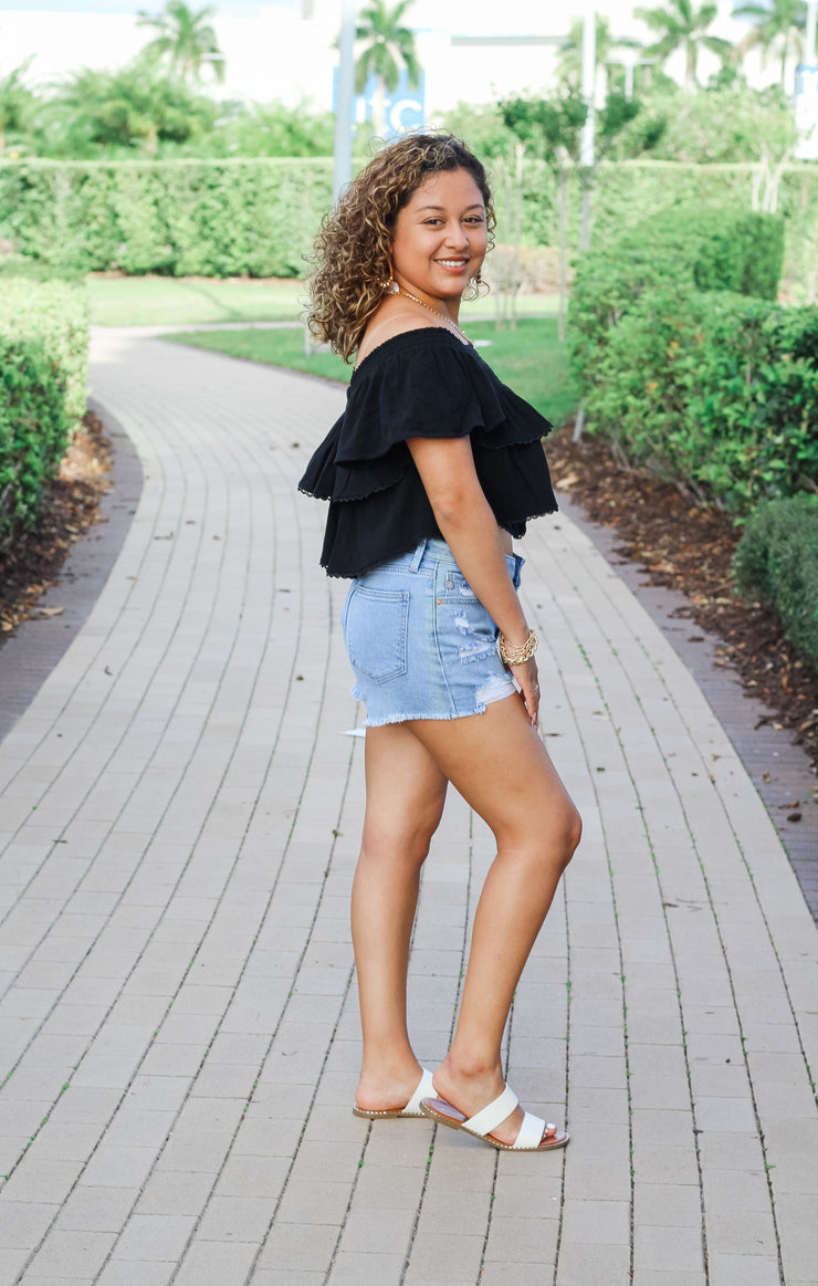 The Tiered Smocked Babydoll Top (Black)