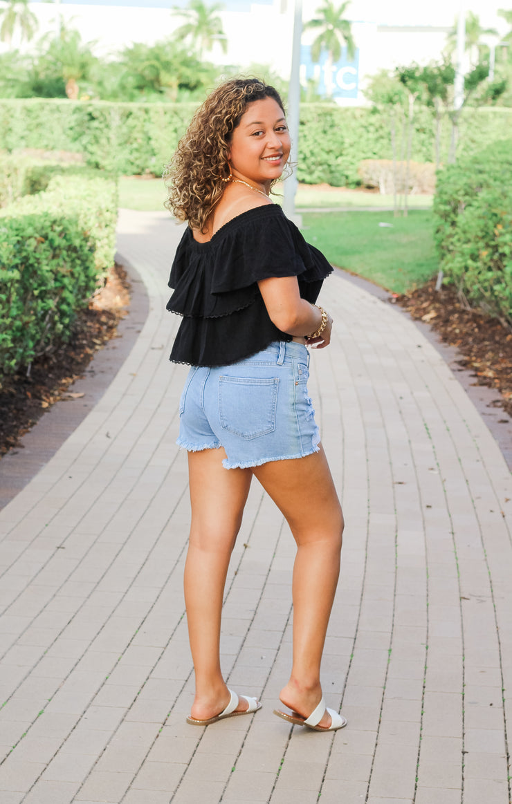 The Tiered Smocked Babydoll Top (Black)