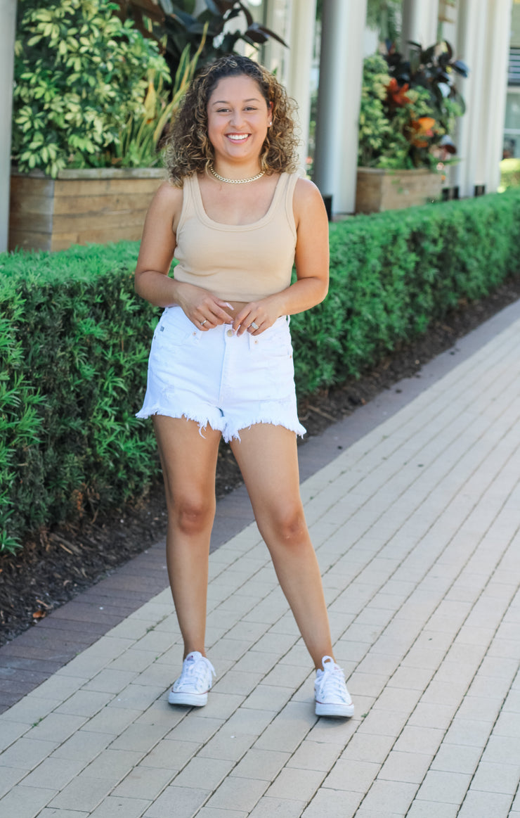 The High Rise High-Lo Destroyed Short (White)