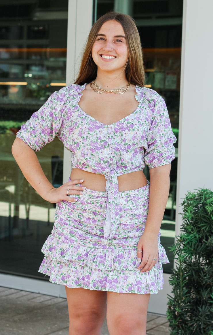 The White Lilac Printed Tie Top