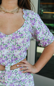 The White Lilac Printed Tie Top