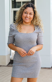 The Puff Sleeve Fitted Sweater Dress