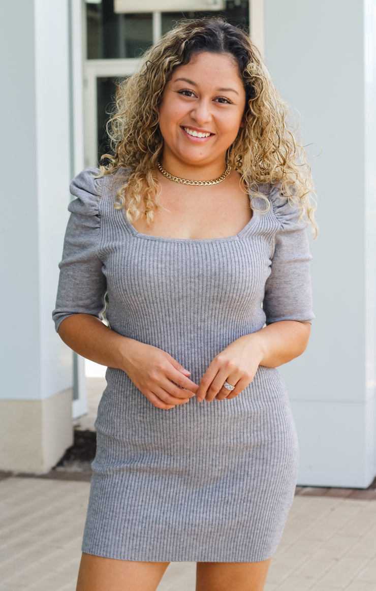 The Puff Sleeve Fitted Sweater Dress