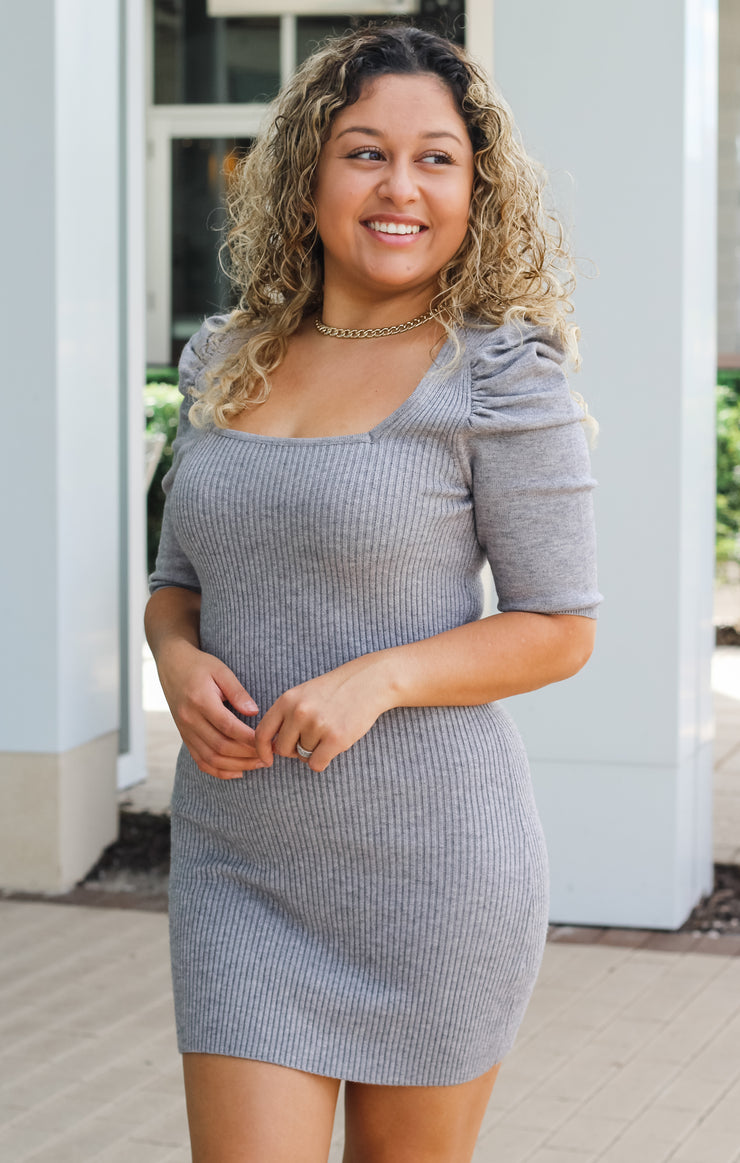 The Puff Sleeve Fitted Sweater Dress