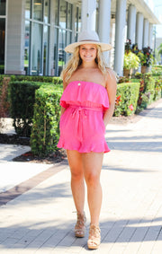 The "Boss Babe" Linen Romper (Hot Pink)