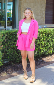 The "Boss Babe" Linen Shorts (Hot Pink)