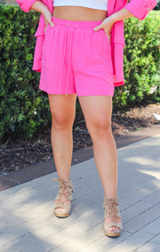 The "Boss Babe" Linen Shorts (Hot Pink)