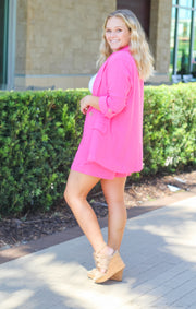 The "Boss Babe" Linen Shorts (Hot Pink)