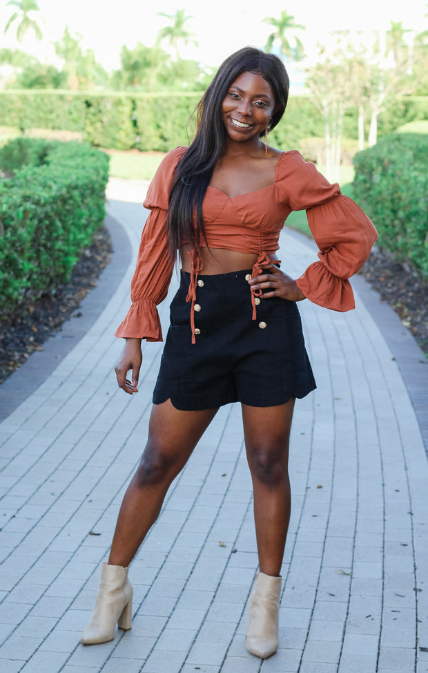 The Cinched Cropped Blouse (Rust)