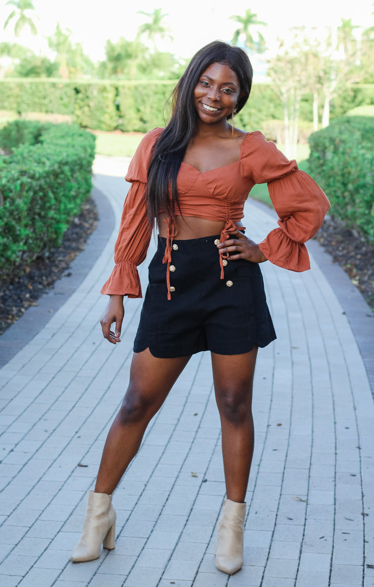 The Cinched Cropped Blouse (Rust)