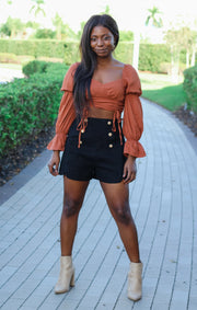 The Cinched Cropped Blouse (Rust)