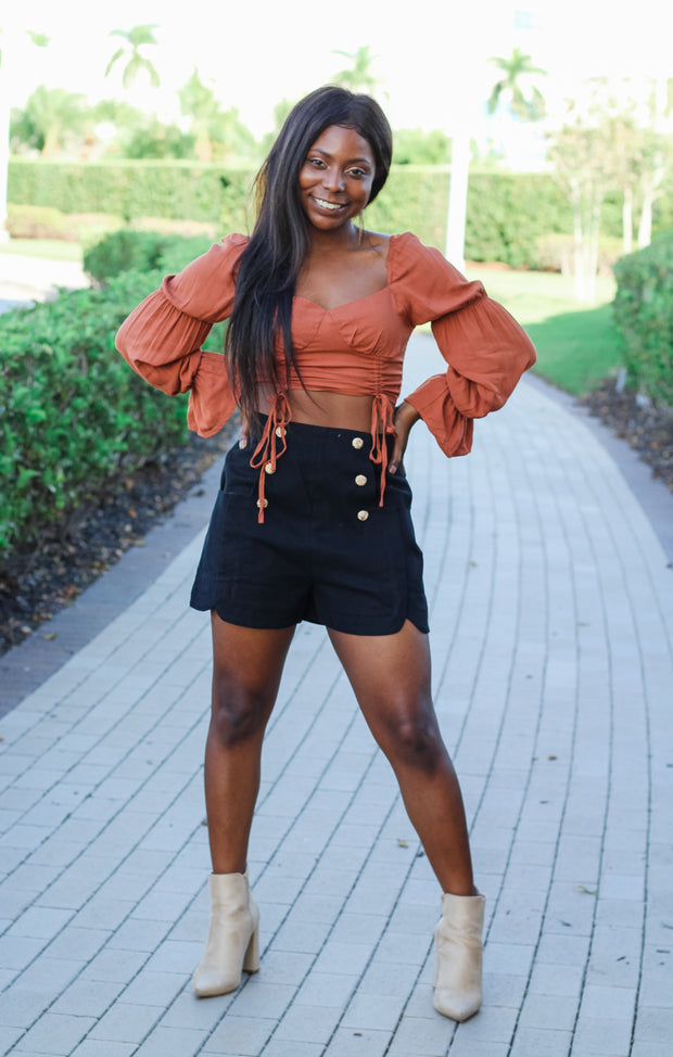 The Cinched Cropped Blouse (Rust)