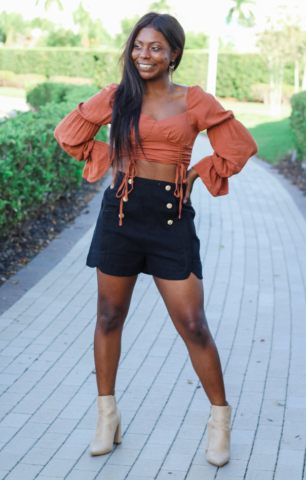 The Cinched Cropped Blouse (Rust)