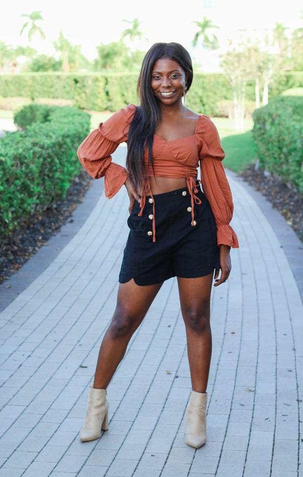 The Cinched Cropped Blouse (Rust)