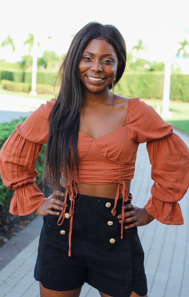 The Cinched Cropped Blouse (Rust)