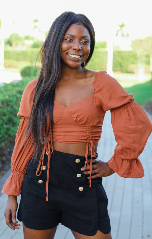 The Cinched Cropped Blouse (Rust)