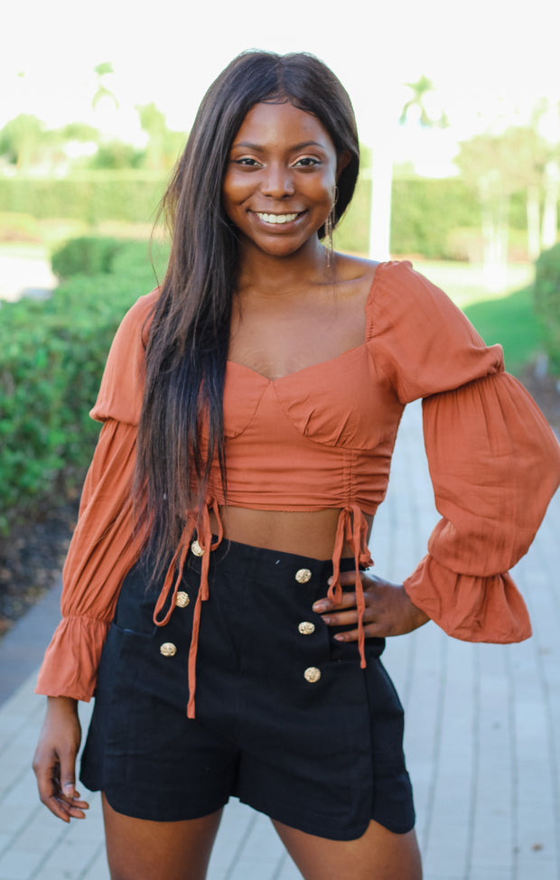 The Cinched Cropped Blouse (Rust)