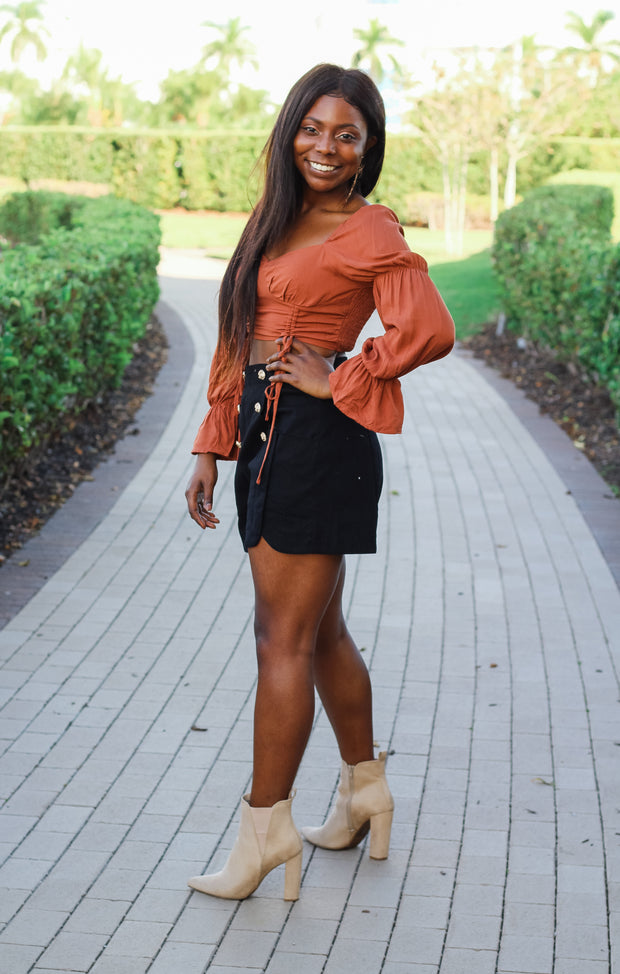 The Cinched Cropped Blouse (Rust)