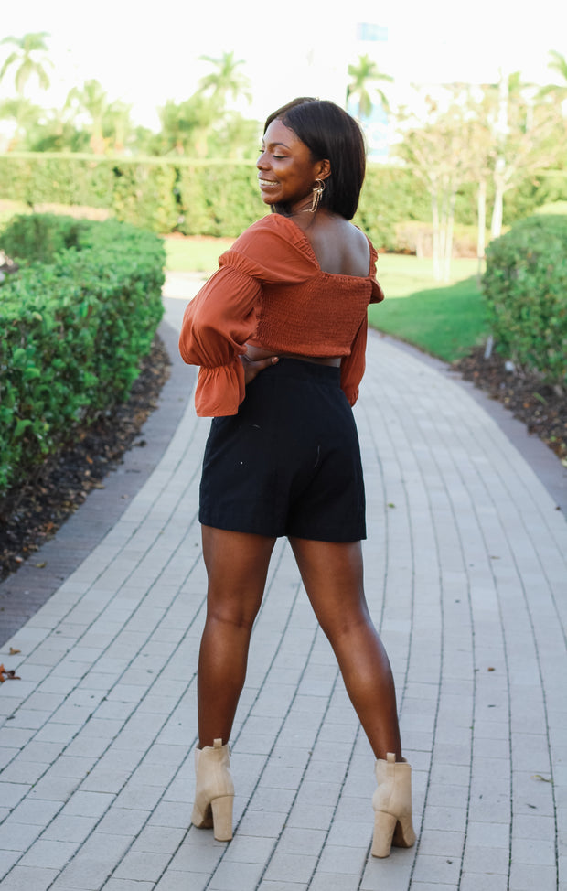 The Cinched Cropped Blouse (Rust)