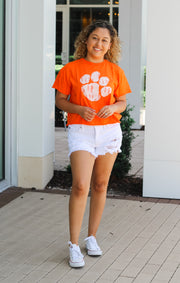 The Erin Clemson Classic Paw Print Cropped Tee