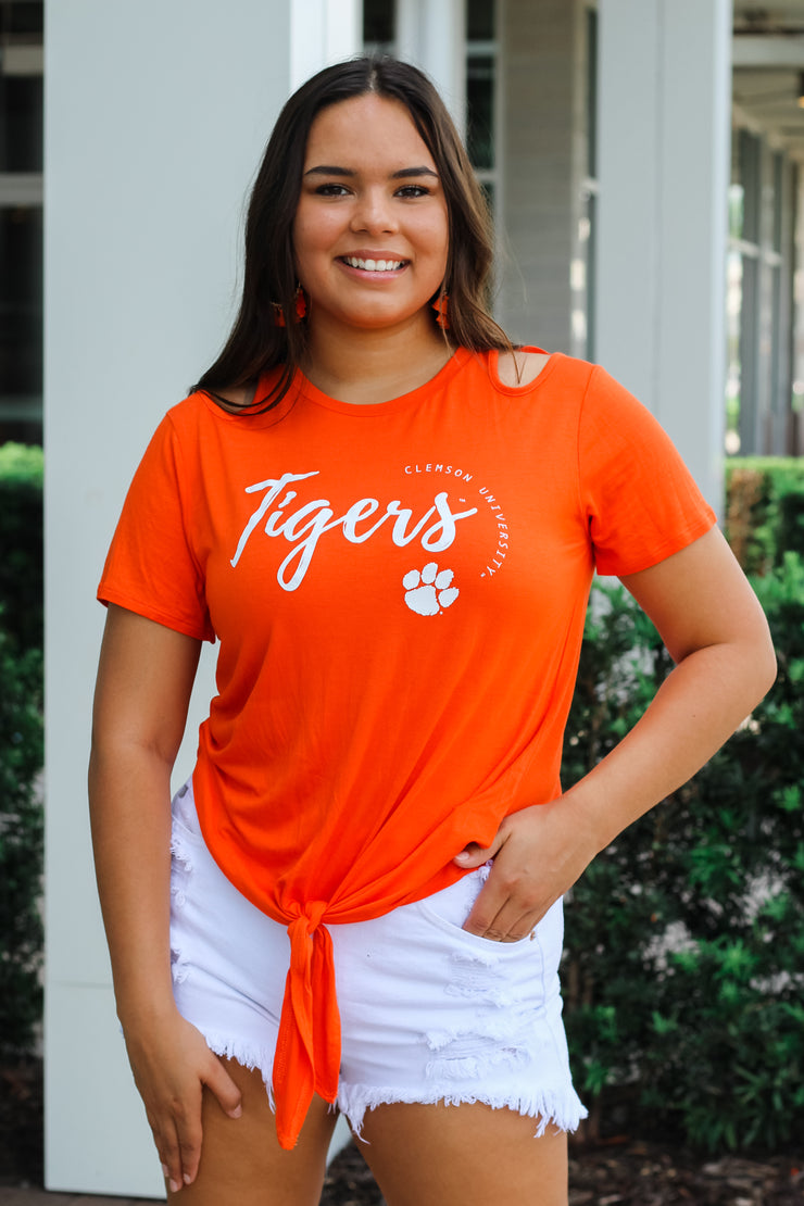 Clemson Tigers Cut it Out Tie Front Tee