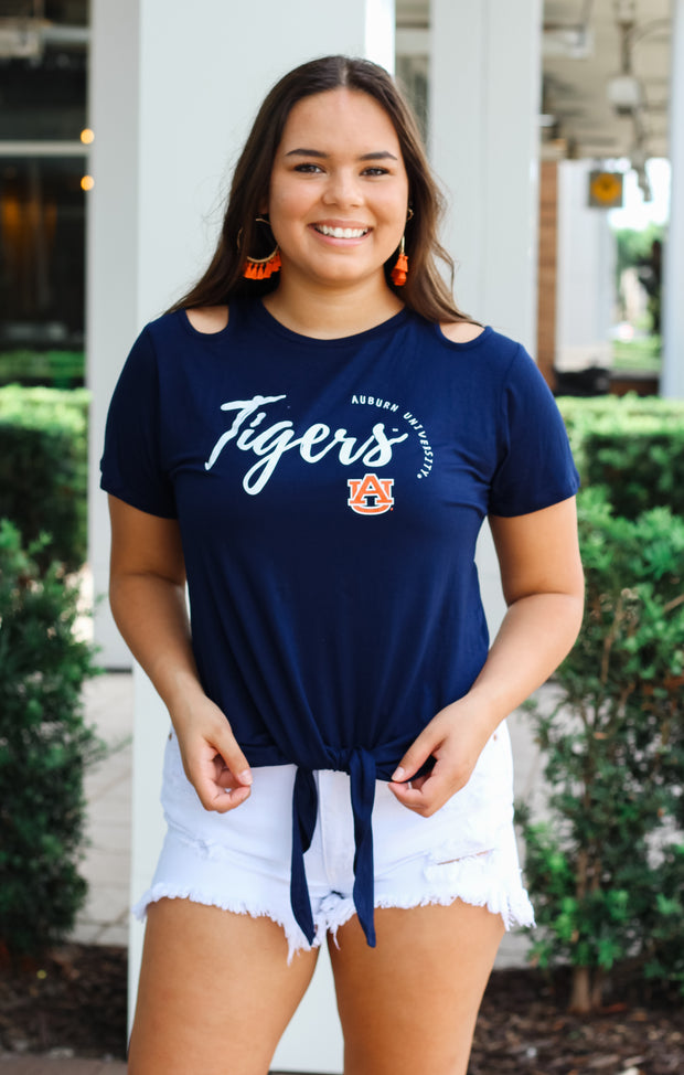 Auburn Tigers Cut it Out Tie Front Tee