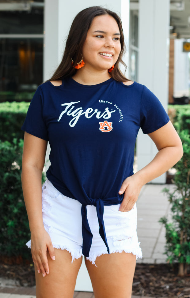 Auburn Tigers Cut it Out Tie Front Tee