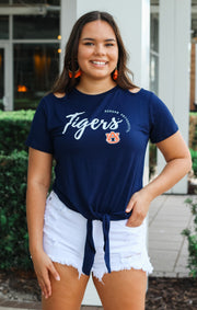 Auburn Tigers Cut it Out Tie Front Tee