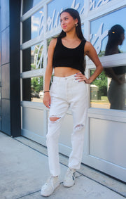 The High Waisted Destroyed Denim (White)