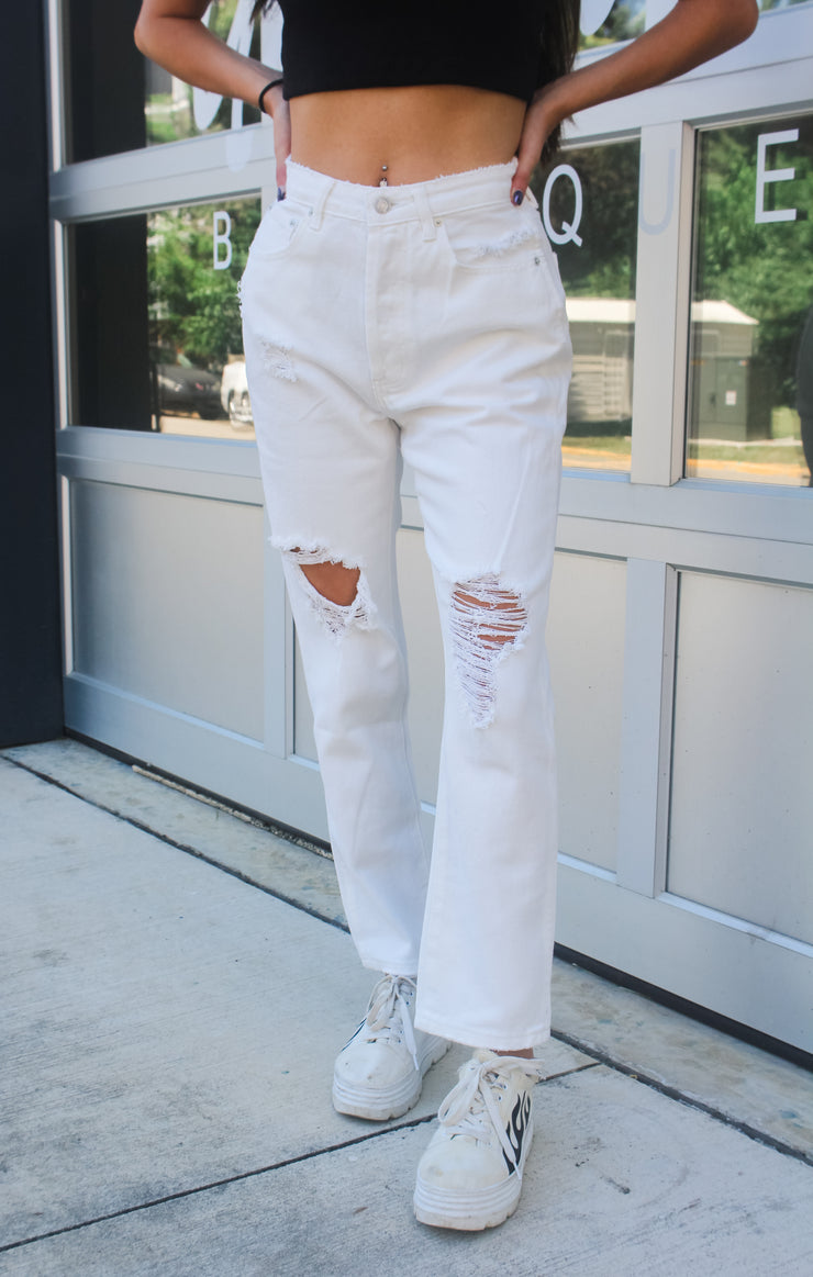 The High Waisted Destroyed Denim (White)