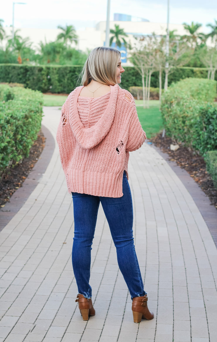 The Distressed Lace-Up Hoodie (Pink)