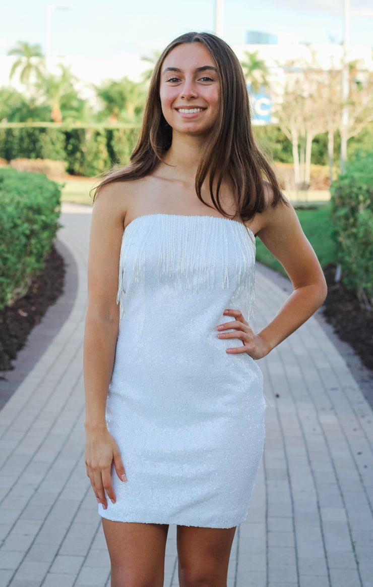 The Winter White Beaded & Fringe Mini