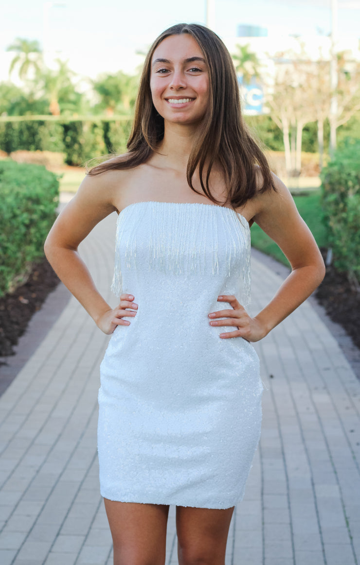 The Winter White Beaded & Fringe Mini