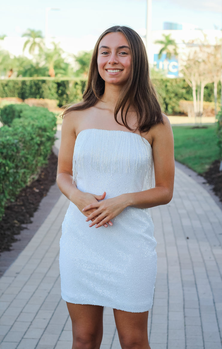 The Winter White Beaded & Fringe Mini