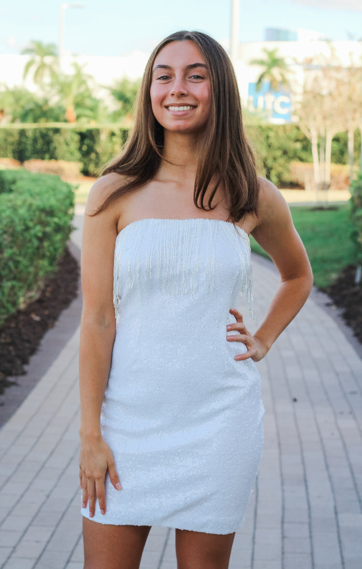 The Winter White Beaded & Fringe Mini