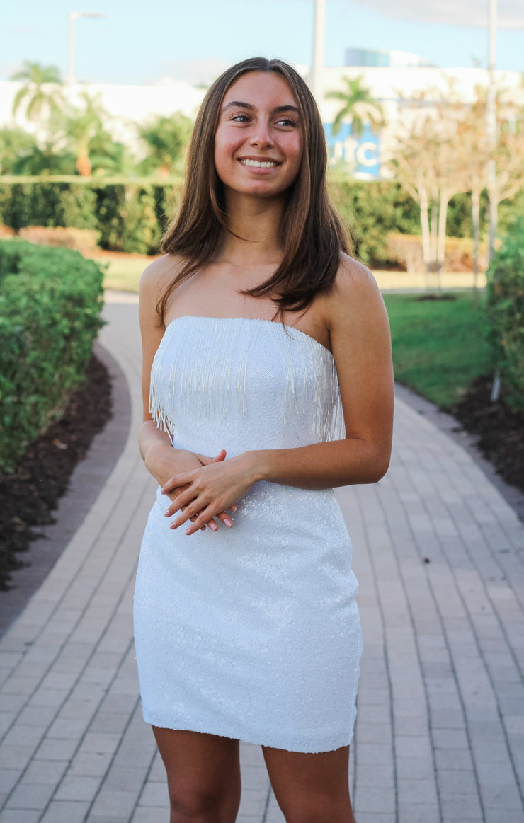The Winter White Beaded & Fringe Mini