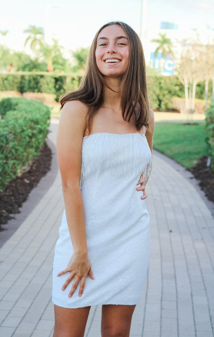 The Winter White Beaded & Fringe Mini