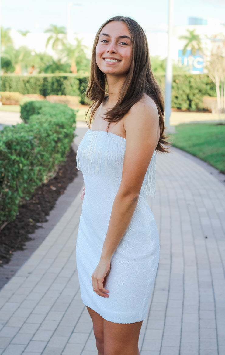 The Winter White Beaded & Fringe Mini
