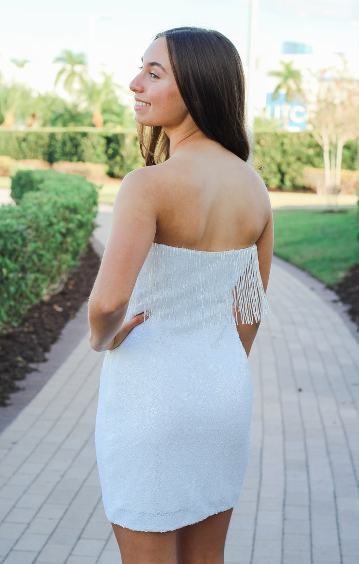 The Winter White Beaded & Fringe Mini