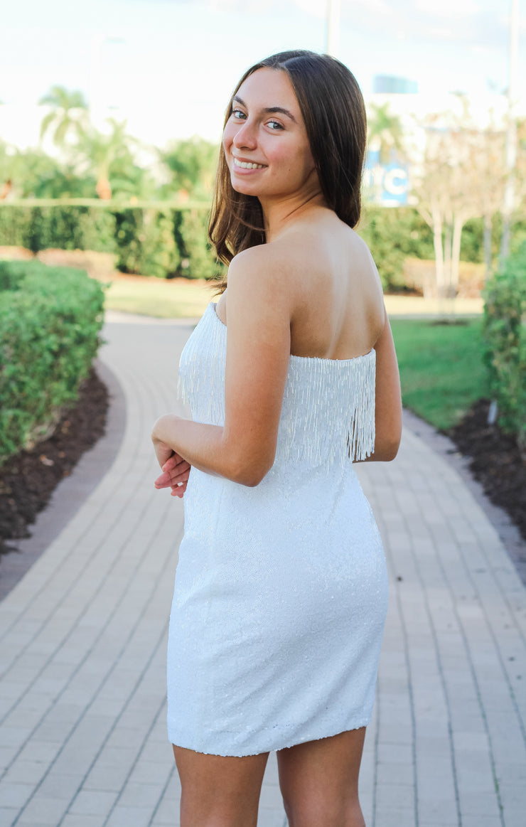 The Winter White Beaded & Fringe Mini