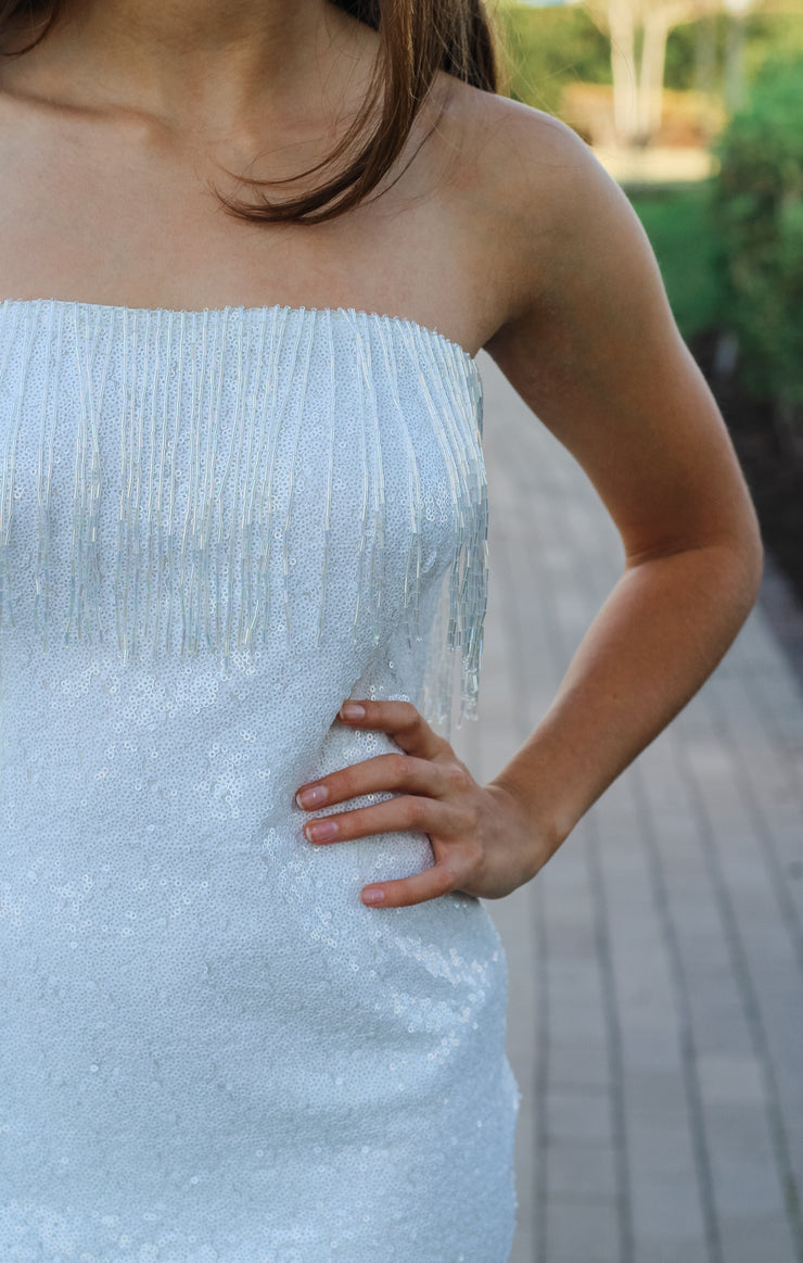 The Winter White Beaded & Fringe Mini