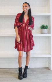 The Sequin Stripe Mini Dress (Garnet & Gold)