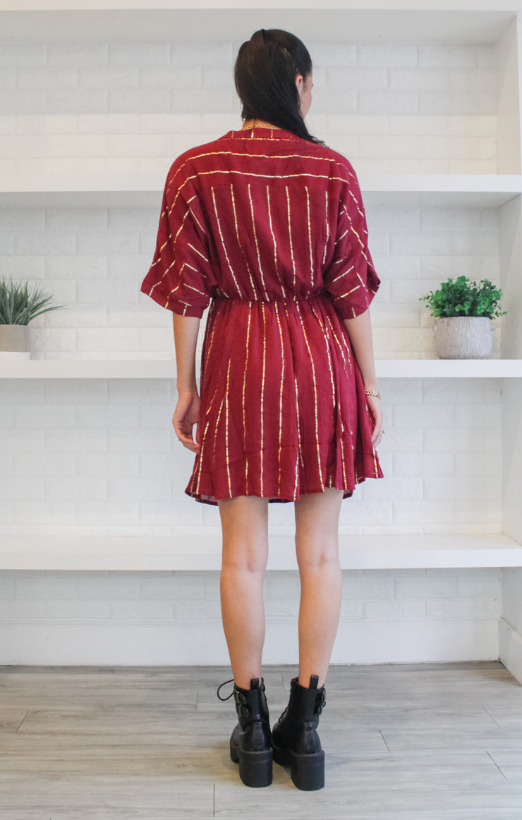 The Sequin Stripe Mini Dress (Garnet & Gold)