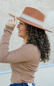 The Printed Ribbon Wide Brim Hat (Camel)