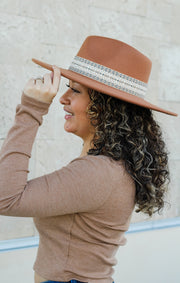 The Printed Ribbon Wide Brim Hat (Camel)