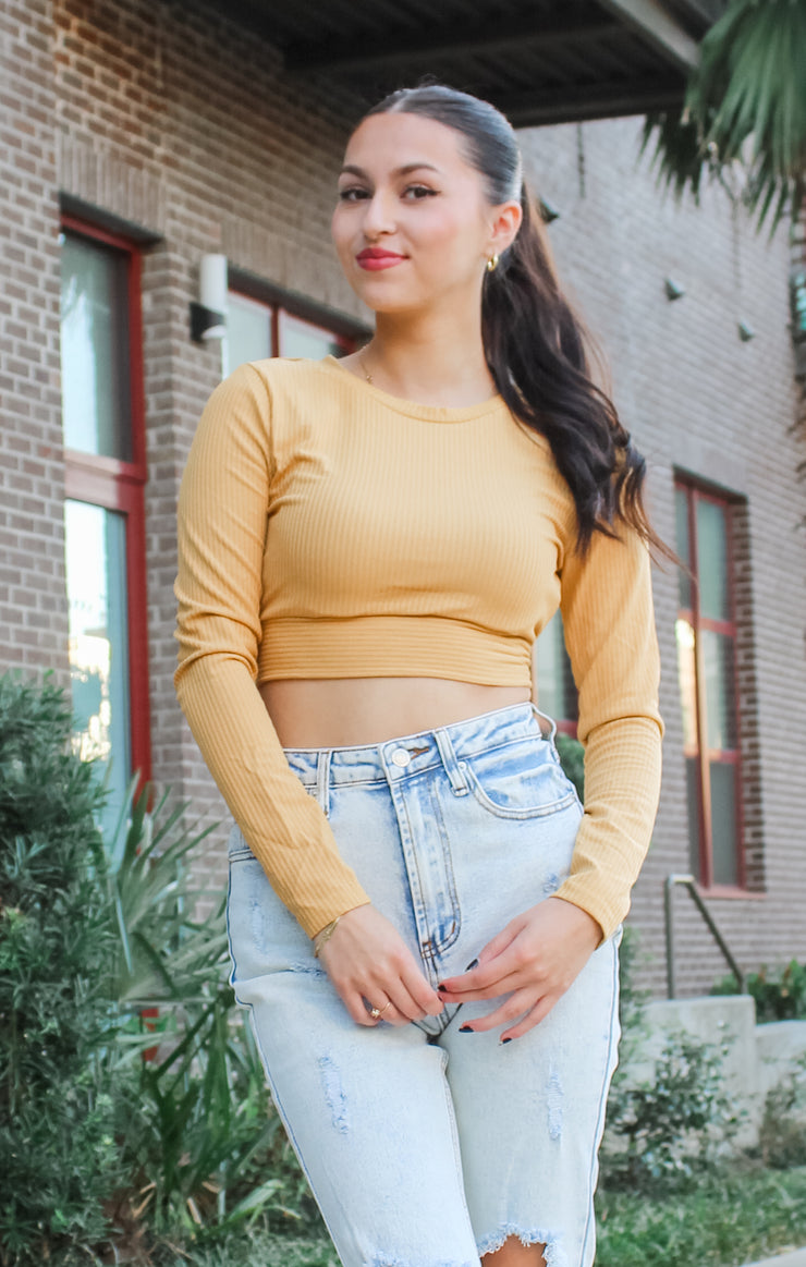 The Long Sleeve Tie-Back Top (Gold)