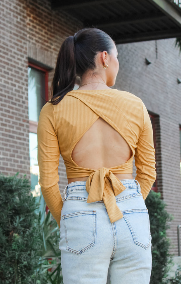 The Long Sleeve Tie-Back Top (Gold)