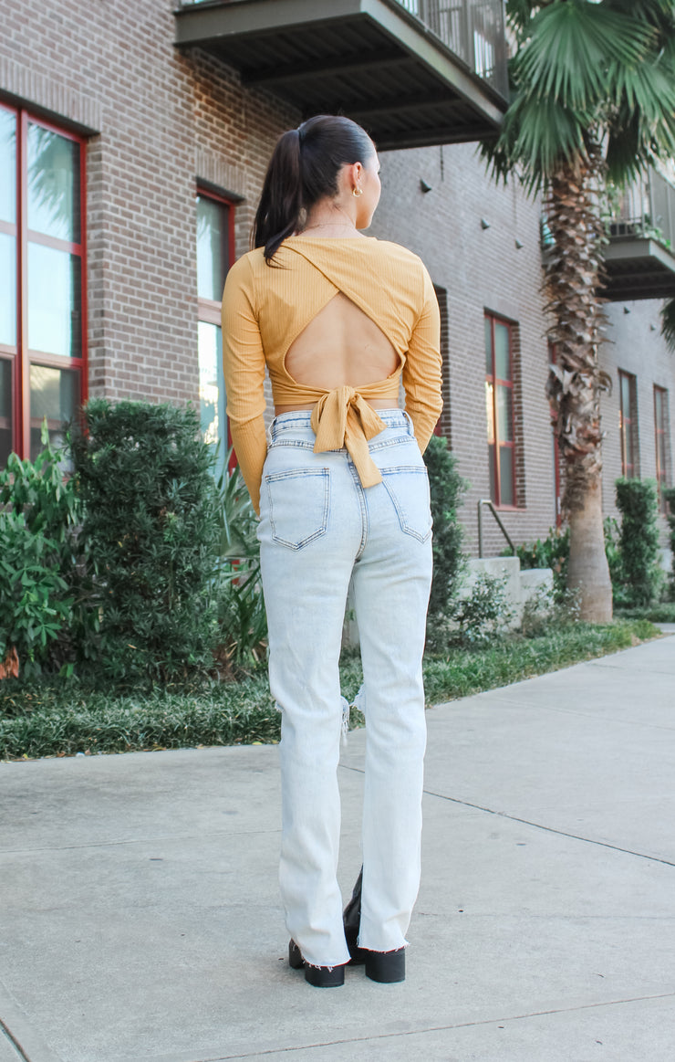 The Long Sleeve Tie-Back Top (Gold)